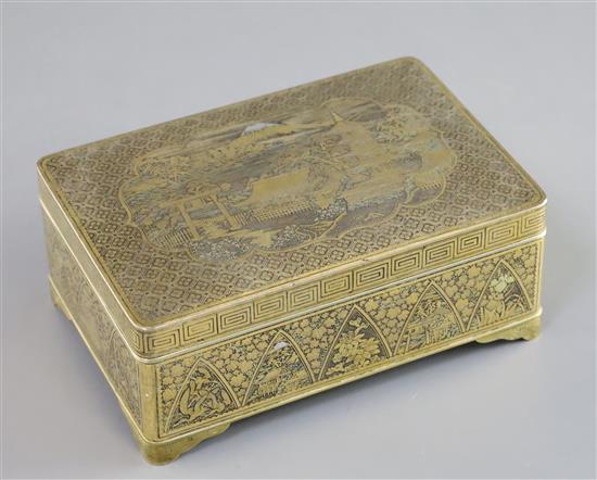 A fine Japanese gold and silver damascened iron box by Komai, Meiji period, W. 13.7cm